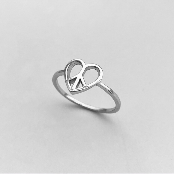 Sterling Silver Heart Peace Ring, Heart Ring - Picture 5 of 12